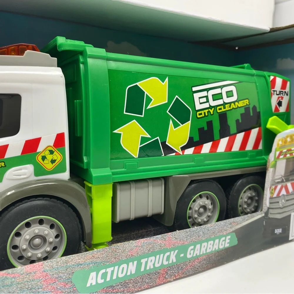 Dickie City Mercedes Actros Garbage Truck 10” Opening Parts Lights & Sounds, NEW